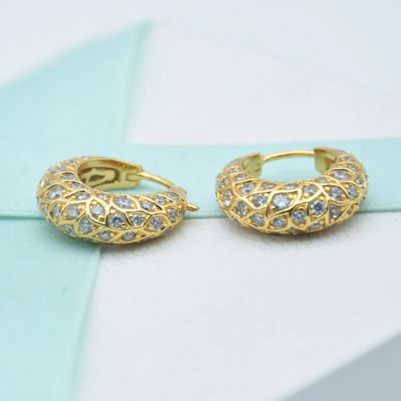 Sparkling Pattern Hoop Earrings 925 Sterling Silver Fine Jewelry
