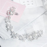 Silver Rhinestone Long Hair Comb Bridal Crown Pearls Hair Jewelry