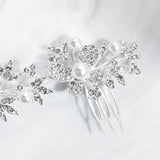 Silver Rhinestone Long Hair Comb Bridal Crown Pearls Hair Jewelry