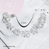 Silver Rhinestone Long Hair Comb Bridal Crown Pearls Hair Jewelry