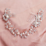 Silver Rhinestone Long Hair Comb Bridal Crown Pearls Hair Jewelry