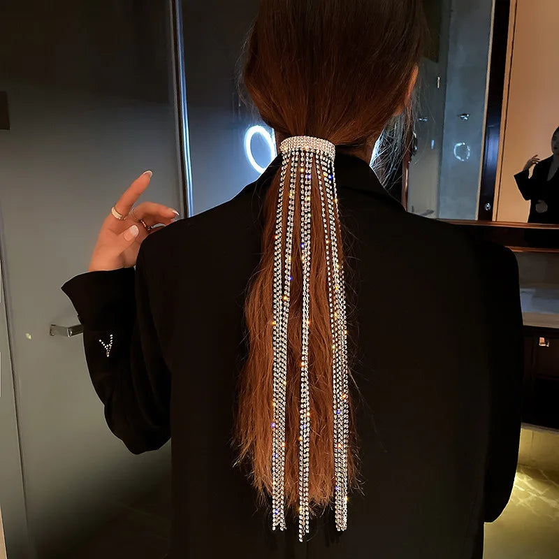 Shine Women's Rhinestone Hair Band with Tassel Crystal Ornaments