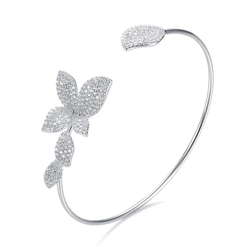 Shineland Butterfly Leaves Adjustable Bracelet for Women Bridal Wedding