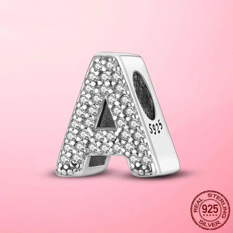 Shining 26 Letter Charm 925 Sterling Silver Bead Bracelet Women Alphabet DIY