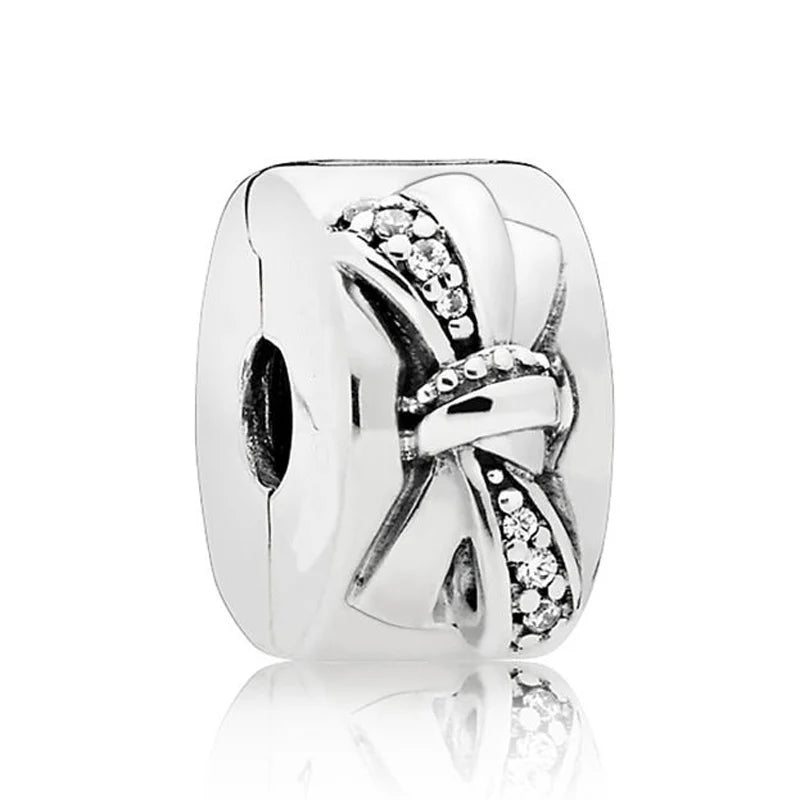 Shining Bow & Path Lock Love Charm Beads 925 Sterling Silver