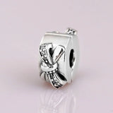 Shining Bow & Path Lock Love Charm Beads 925 Sterling Silver