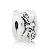 Shining Bow & Path Lock Love Charm Beads 925 Sterling Silver