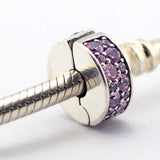 Shining Elegance Clip Charm Pink CZ 925 Silver Beads DIY Fits Bracelet
