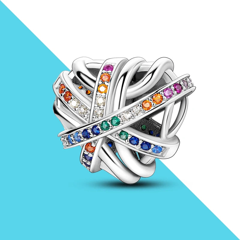 Hollow Silver Beads Fit Chain Bracelet DIY Colored CZ Charms