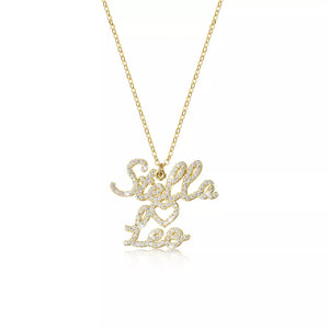 Zircon Couple Necklace with Two Names in Stainless Steel