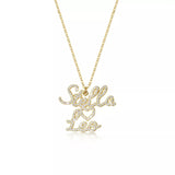 Zircon Couple Necklace with Two Names in Stainless Steel