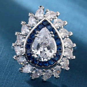 Micro Pave Zircon Water Drop Flower Ring Silver Finger Rings Women Wedding