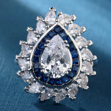 Micro Pave Zircon Water Drop Flower Ring Silver Finger Rings Women Wedding