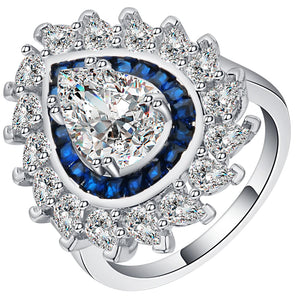 Micro Pave Zircon Water Drop Flower Ring Silver Finger Rings Women Wedding