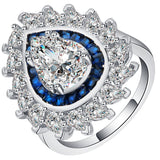 Micro Pave Zircon Water Drop Flower Ring Silver Finger Rings Women Wedding