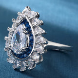 Micro Pave Zircon Water Drop Flower Ring Silver Finger Rings Women Wedding