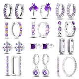 925 Silver Purple U Shape Earrings for Women Wedding Engagement