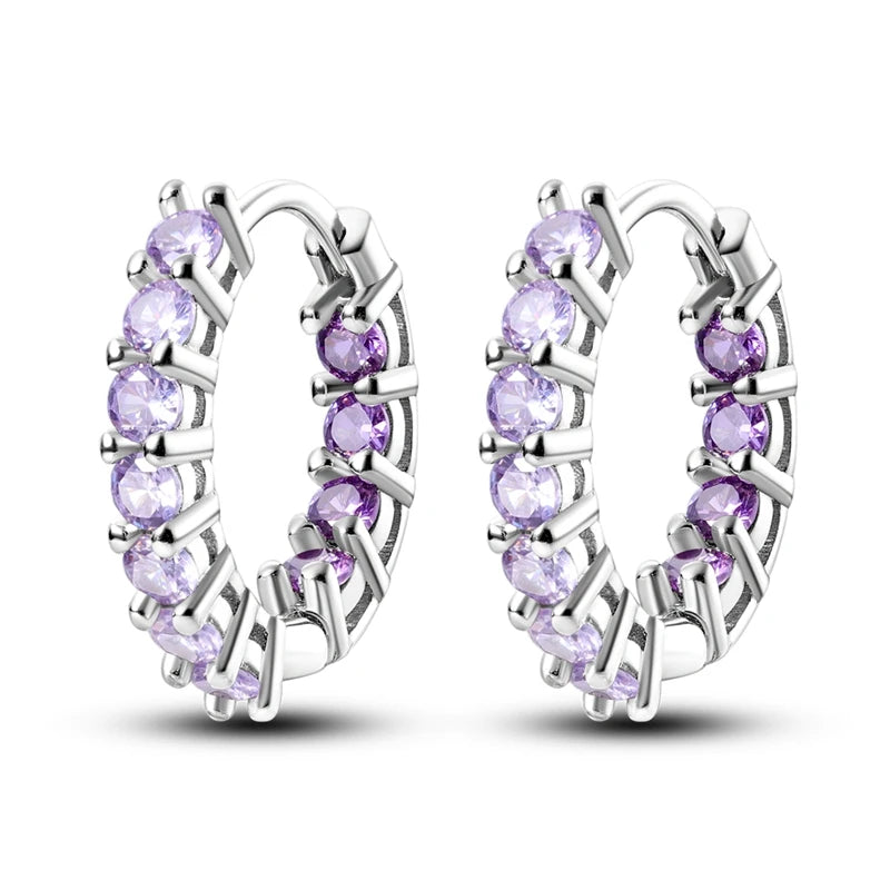 925 Silver Purple U Shape Earrings for Women Wedding Engagement