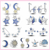 Sparkling Zircon Star Moon Stud Earrings 925 Silver Romantic Jewelry