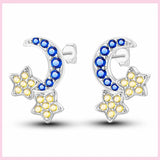 Sparkling Zircon Star Moon Stud Earrings 925 Silver Romantic Jewelry