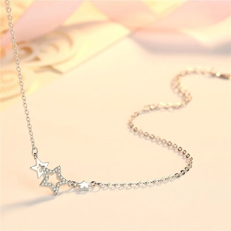 925 Silver CZ Star Anklet - Princess Chirstmas Gift