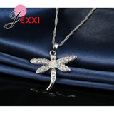 Cubic Zirconia Dragonfly Pendant Necklace Set