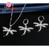 Cubic Zirconia Dragonfly Pendant Necklace Set
