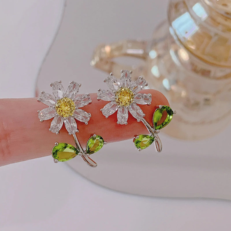 Zircon Branch Flower Earrings Delicate Jewelry Stud Earings