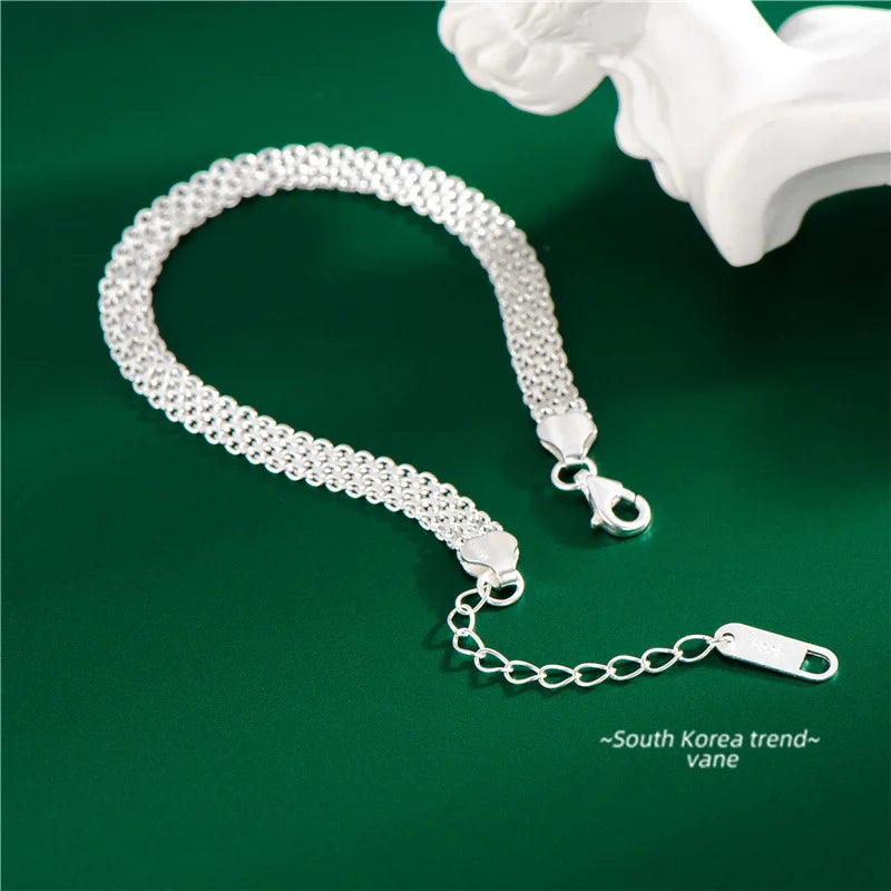 925 Silver Plated Braided Bracelet 4mm Width Italian Jewelry