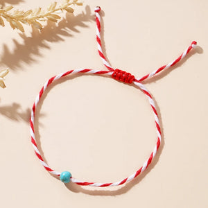 Greek March Bracelet with Red Rope and Turquoise Stone