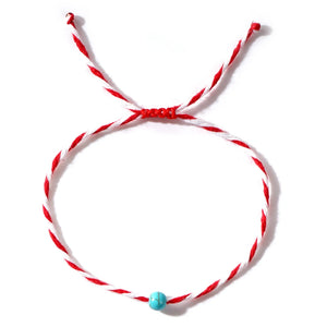 Greek March Bracelet with Red Rope and Turquoise Stone