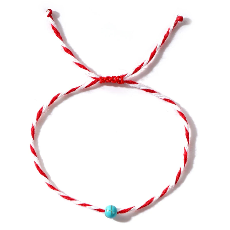 Greek March Bracelet with Red Rope and Turquoise Stone