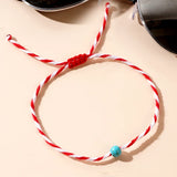 Greek March Bracelet with Red Rope and Turquoise Stone