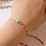 Greek March Bracelet with Red Rope and Turquoise Stone