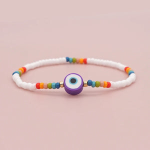 Shinus Rainbow Glass Beads Bracelets Evil Eye Bracelet Beaded Braclet For Women