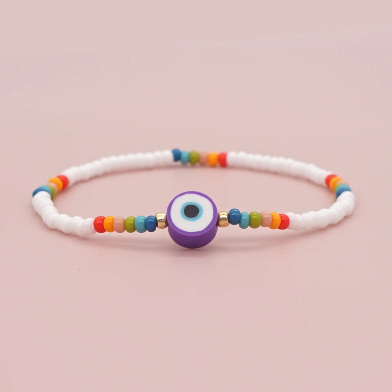 Shinus Rainbow Glass Beads Bracelets Evil Eye Bracelet Beaded Braclet For Women