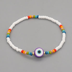 Shinus Rainbow Glass Beads Bracelets Evil Eye Bracelet Beaded Braclet For Women