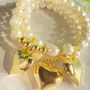 Freshwater Pearl Heart Bracelet Copper Beaded Jewelry Wedding Gift