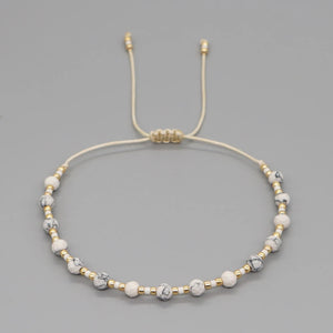 Natural Faceted Beaded Bracelet for Women Adjustable String Dainty Beads