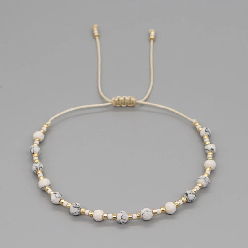 Natural Faceted Beaded Bracelet for Women Adjustable String Dainty Beads