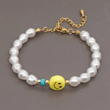Shinus Pearl Bracelet Smiley Charm Bracelets Pearls Beaded Strand Pulseras