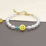 Shinus Pearl Bracelet Smiley Charm Bracelets Pearls Beaded Strand Pulseras