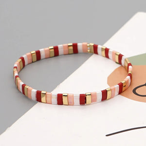 Shinus TILA Beads Bohemia Elastic Bracelet Women Jewelry Red