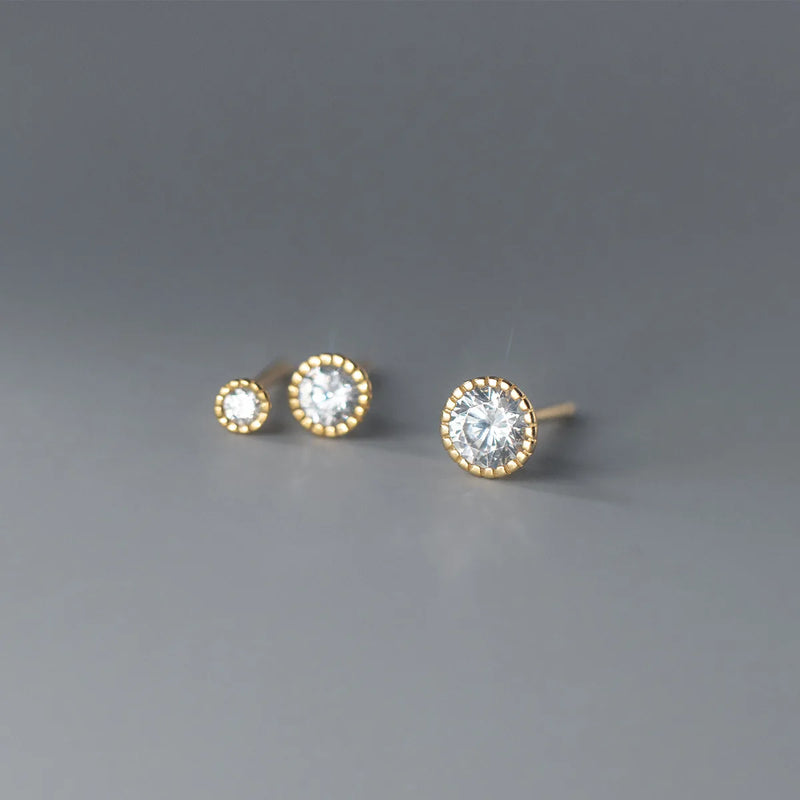925 Silver Round Zircon Stud Earrings for Women Baby Ear Piercing