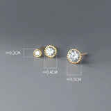 925 Silver Round Zircon Stud Earrings for Women Baby Ear Piercing