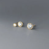 925 Silver Round Zircon Stud Earrings for Women Baby Ear Piercing