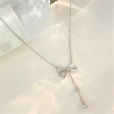 Bow Water Drop Zircon Pendant Necklace 925 Sterling Silver Anniversary Jewelry