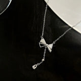 Bow Water Drop Zircon Pendant Necklace 925 Sterling Silver Anniversary Jewelry