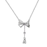 Bow Water Drop Zircon Pendant Necklace 925 Sterling Silver Anniversary Jewelry