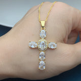 CZ Cross Pendant Necklace Plated Chain Charm Neck Jewelry